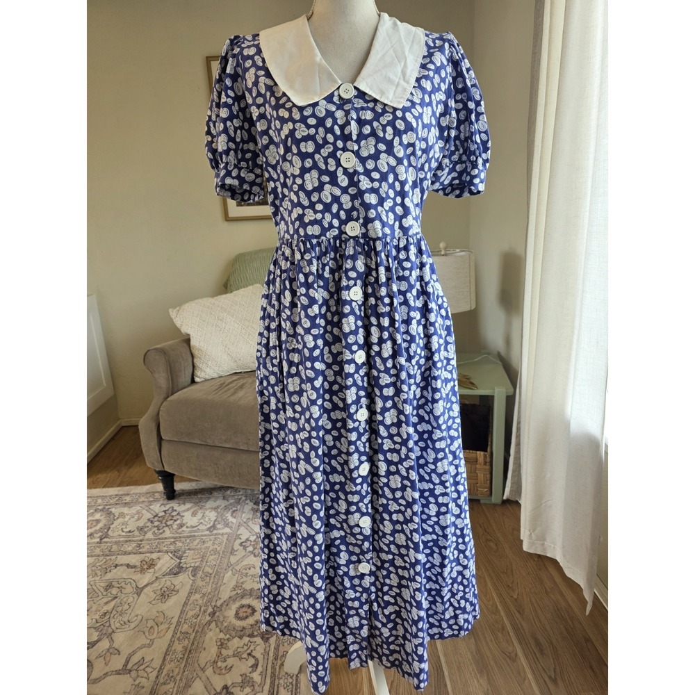Vintage Cottontail Originals Dress Womens Medium Peter Pan Collar Midi Button